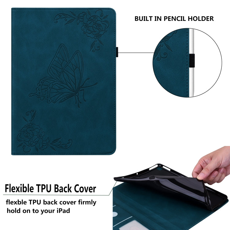 For Amazon Kindle Fire HD 10 2019 / 2017 Butterfly Flower Embossed Leather Tablet Case(Blue) - Amazon by PMC TechLife | Online Shopping South Africa | PMC TechLife | Buy Now Pay Later Mobicred