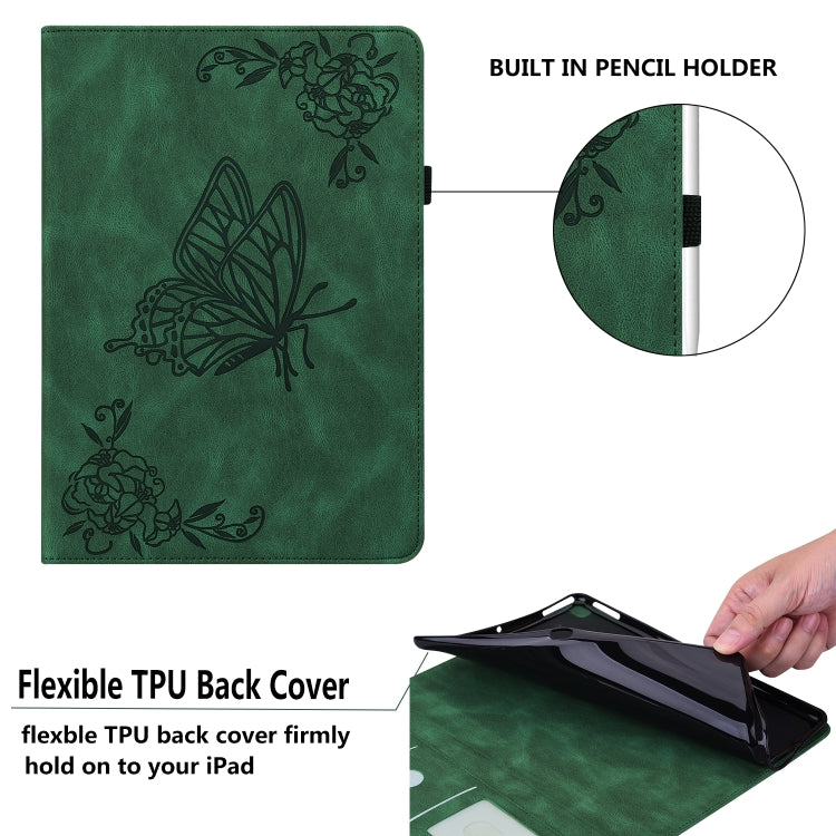 For Amazon Kindle Fire HD 10 2021 / 10 Plus 2021 Butterfly Flower Embossed Leather Tablet Case(Green) - Amazon by PMC TechLife | Online Shopping South Africa | PMC TechLife | Buy Now Pay Later Mobicred