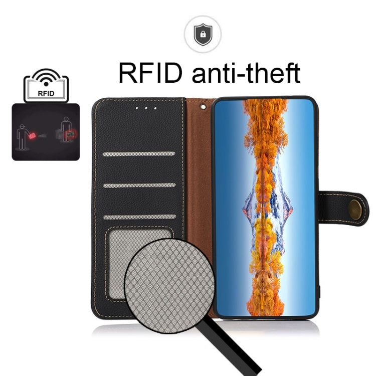 For Sharp Aquos R7 KHAZNEH Custer Genuine Leather RFID Phone Case(Black) - More Brand by PMC TechLife | Online Shopping South Africa | PMC TechLife | Buy Now Pay Later Mobicred