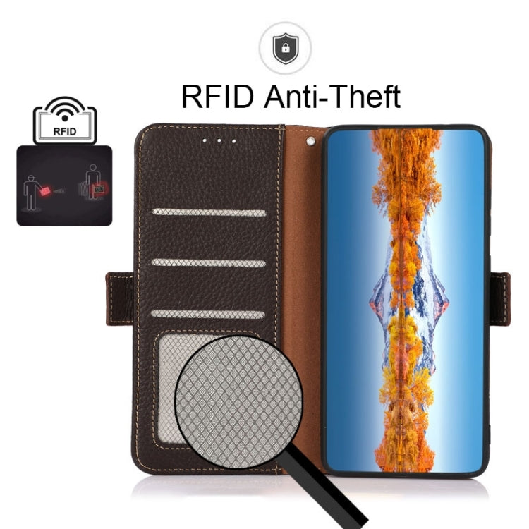 For Sharp Aquos R7 KHAZNEH Side-Magnetic Litchi Genuine Leather RFID Phone Case(Brown) - More Brand by PMC TechLife | Online Shopping South Africa | PMC TechLife | Buy Now Pay Later Mobicred