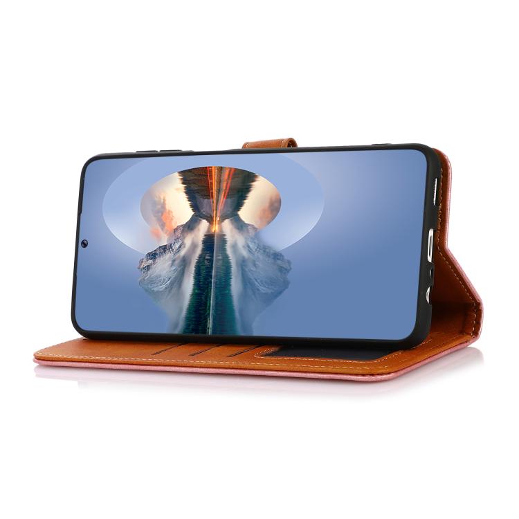 For iPhone 15 KHAZNEH Dual-color Cowhide Texture Flip Leather Phone Case(Brown) - iPhone 16e Cases by PMC TechLife | Online Shopping South Africa | PMC TechLife | Buy Now Pay Later Mobicred