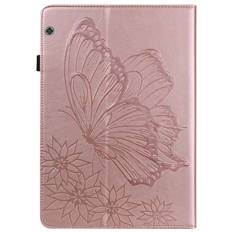 For Huawei MediaPad T5 Big Butterfly Embossed Leather Tablet Case(Rose Gold) - Huawei by PMC TechLife | Online Shopping South Africa | PMC TechLife | Buy Now Pay Later Mobicred