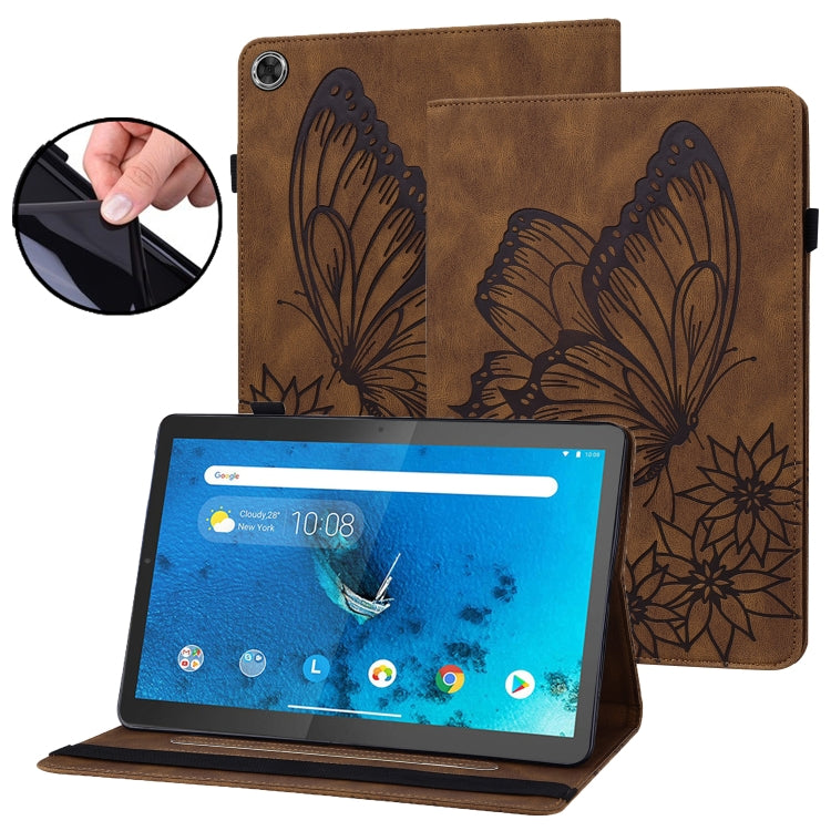For Lenovo Tab M10 Plus 10.6 3rd Gen 2022 Big Butterfly Embossed Leather Tablet Case(Brown) - Lenovo by PMC TechLife | Online Shopping South Africa | PMC TechLife | Buy Now Pay Later Mobicred