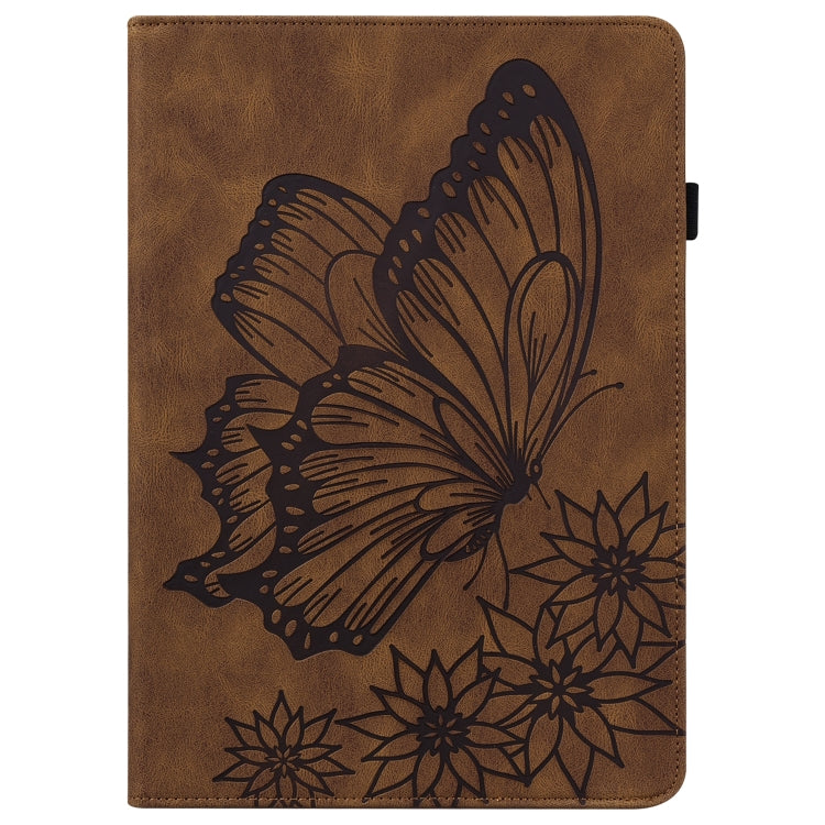 For Lenovo Tab M10 Plus 10.6 3rd Gen 2022 Big Butterfly Embossed Leather Tablet Case(Brown) - Lenovo by PMC TechLife | Online Shopping South Africa | PMC TechLife | Buy Now Pay Later Mobicred