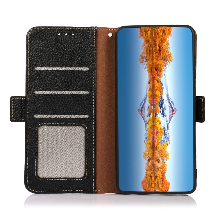 For Nokia C200 KHAZNEH Side-Magnetic Litchi Genuine Leather RFID Phone Case(Black) - Nokia Cases by PMC TechLife | Online Shopping South Africa | PMC TechLife | Buy Now Pay Later Mobicred