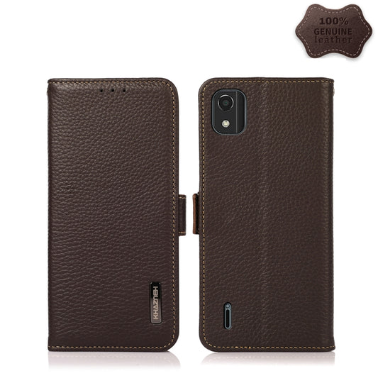 For Nokia C2 2nd Edition KHAZNEH Side-Magnetic Litchi Genuine Leather RFID Phone Case(Brown) - Nokia Cases by PMC Jewellery | Online Shopping South Africa | PMC Jewellery | Buy Now Pay Later Mobicred