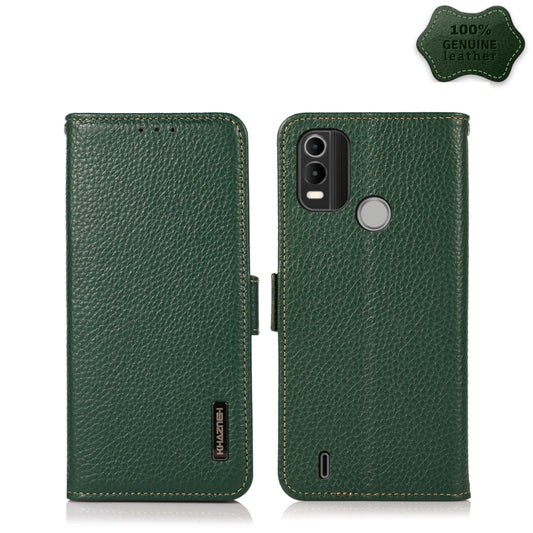 For Nokia C21 Plus KHAZNEH Side-Magnetic Litchi Genuine Leather RFID Phone Case(Green) - Nokia Cases by PMC Jewellery | Online Shopping South Africa | PMC Jewellery | Buy Now Pay Later Mobicred