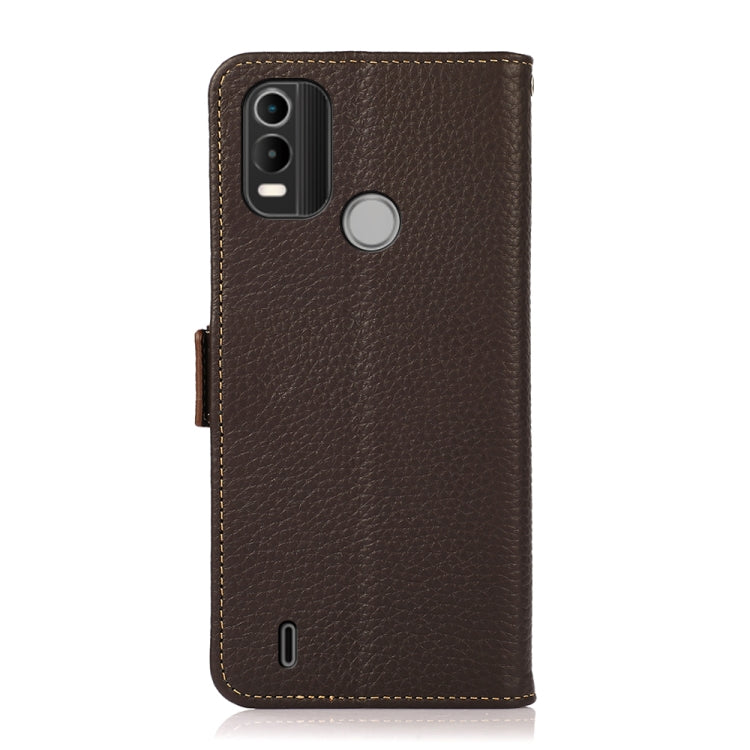 For Nokia C21 Plus KHAZNEH Side-Magnetic Litchi Genuine Leather RFID Phone Case(Brown) - Nokia Cases by PMC TechLife | Online Shopping South Africa | PMC TechLife | Buy Now Pay Later Mobicred