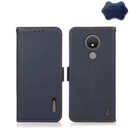 For Nokia C21 KHAZNEH Side-Magnetic Litchi Genuine Leather RFID Phone Case(Blue) - Nokia Cases by PMC Jewellery | Online Shopping South Africa | PMC Jewellery | Buy Now Pay Later Mobicred