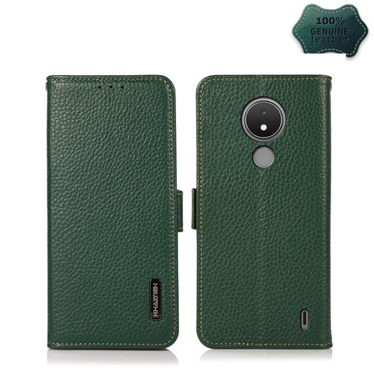 For Nokia C21 KHAZNEH Side-Magnetic Litchi Genuine Leather RFID Phone Case(Green) - Nokia Cases by PMC Jewellery | Online Shopping South Africa | PMC Jewellery | Buy Now Pay Later Mobicred