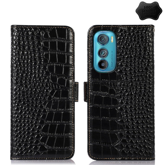 For Motorola Edge 30 5G Crocodile Top Layer Cowhide Leather Phone Case(Black) - Motorola Cases by PMC Jewellery | Online Shopping South Africa | PMC Jewellery | Buy Now Pay Later Mobicred