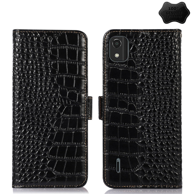 For Nokia C2 2nd Edition Crocodile Top Layer Cowhide Leather Phone Case(Black) - Nokia Cases by PMC TechLife | Online Shopping South Africa | PMC TechLife | Buy Now Pay Later Mobicred