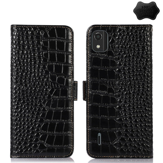 For Nokia C2 2nd Edition Crocodile Top Layer Cowhide Leather Phone Case(Black) - Nokia Cases by PMC Jewellery | Online Shopping South Africa | PMC Jewellery | Buy Now Pay Later Mobicred