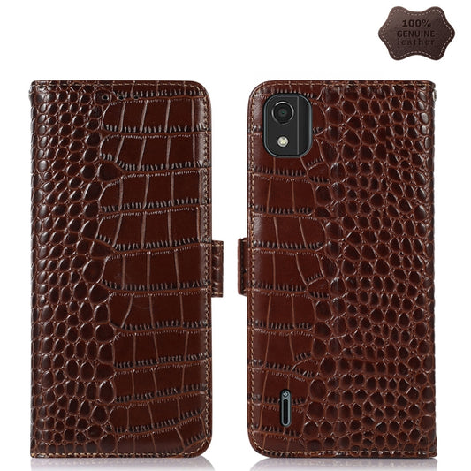 For Nokia C2 2nd Edition Crocodile Top Layer Cowhide Leather Phone Case(Brown) - Nokia Cases by PMC Jewellery | Online Shopping South Africa | PMC Jewellery | Buy Now Pay Later Mobicred