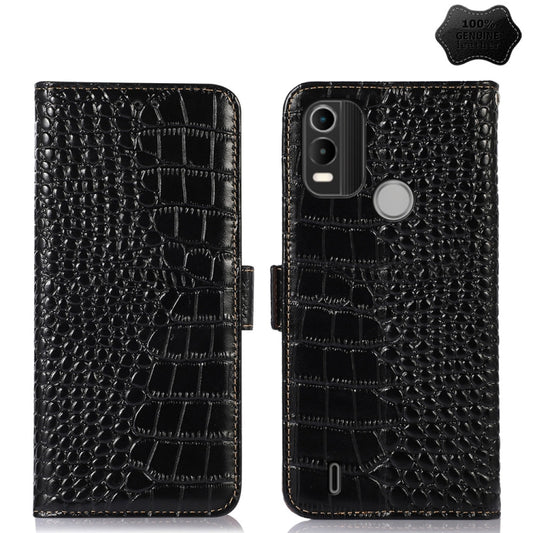 For Nokia C21 Plus Crocodile Top Layer Cowhide Leather Phone Case(Black) - Nokia Cases by PMC Jewellery | Online Shopping South Africa | PMC Jewellery | Buy Now Pay Later Mobicred