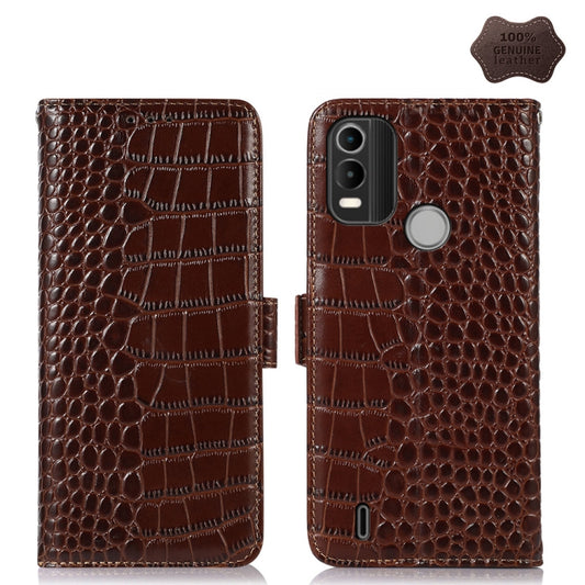 For Nokia C21 Plus Crocodile Top Layer Cowhide Leather Phone Case(Brown) - Nokia Cases by PMC Jewellery | Online Shopping South Africa | PMC Jewellery | Buy Now Pay Later Mobicred