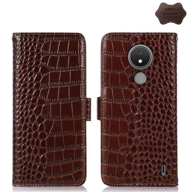 For Nokia C21 Crocodile Top Layer Cowhide Leather Phone Case(Brown) - Nokia Cases by PMC TechLife | Online Shopping South Africa | PMC TechLife | Buy Now Pay Later Mobicred