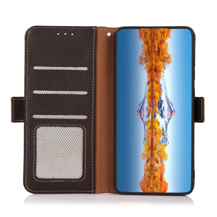 For OnePlus Nord 2T 5G KHAZNEH Litchi Texture RFID Genuine Leather Phone Case(Brown) - OnePlus Cases by PMC TechLife | Online Shopping South Africa | PMC TechLife | Buy Now Pay Later Mobicred