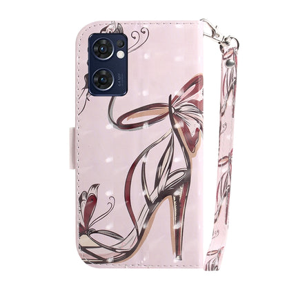 For OPPO Reno7 5G Foreign / Find X5 Lite 3D Colored Horizontal Flip Leather Phone Case(Butterfly High-heeled) - OPPO Cases by PMC Jewellery | Online Shopping South Africa | PMC Jewellery | Buy Now Pay Later Mobicred