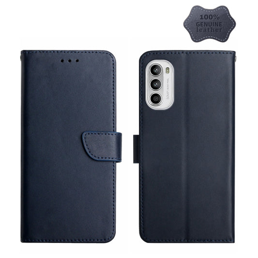 For Motorola Moto G71S Genuine Leather Fingerprint-proof Horizontal Flip Phone Case(Blue) - Motorola Cases by PMC Jewellery | Online Shopping South Africa | PMC Jewellery | Buy Now Pay Later Mobicred