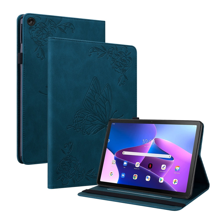 For Lenovo Tab M10 10.1 3rd Gen Butterfly Flower Embossed Leather Tablet Case(Blue) - Lenovo by PMC TechLife | Online Shopping South Africa | PMC TechLife | Buy Now Pay Later Mobicred