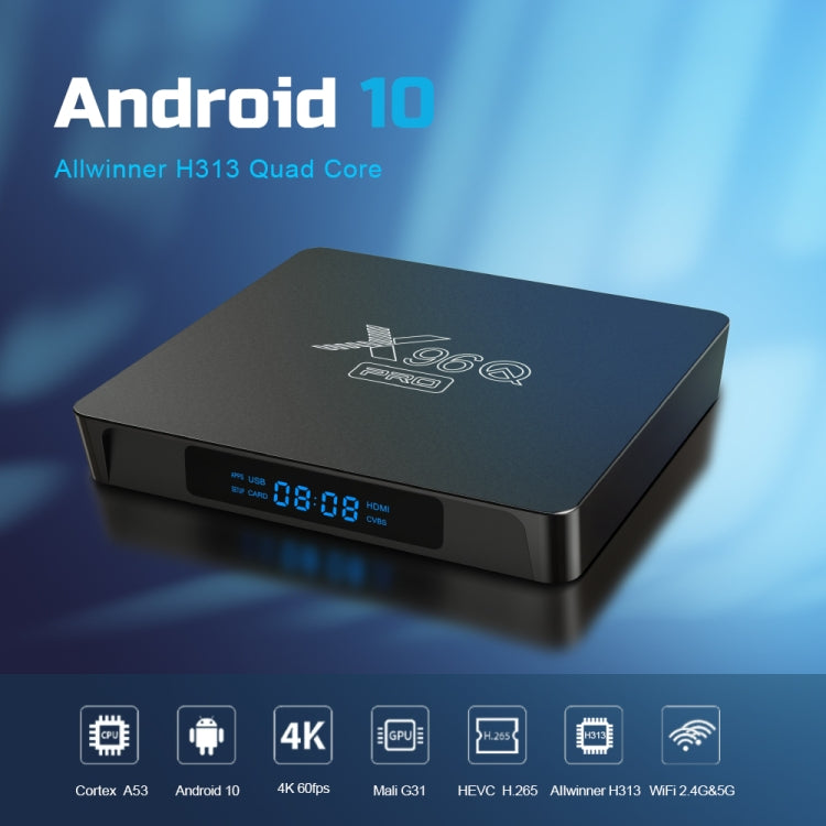 X96Q PRO 4K Smart TV BOX Android 10.0 Media Player, Allwinner H313 Quad Core ARM Cortex A53, RAM: 2GB, ROM: 16GB, Plug Type:US Plug - Others by PMC Jewellery | Online Shopping South Africa | PMC Jewellery | Buy Now Pay Later Mobicred