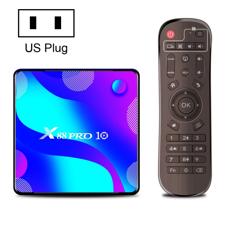 X88 PRO10 4K Smart TV BOX Android 11.0 Media Player, RK3318 Quad-Core 64bit Cortex-A53, RAM: 4GB, ROM: 64GB(US Plug) - RK3318 by PMC Jewellery | Online Shopping South Africa | PMC Jewellery | Buy Now Pay Later Mobicred