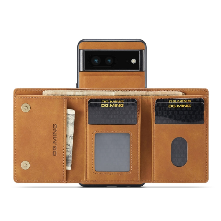 For Google Pixel 7 5G DG.MING M1 Series 3-Fold Multi Card Wallet + Magnetic Phone Case(Brown) - Google Cases by DG.MING | Online Shopping South Africa | PMC TechLife | Buy Now Pay Later Mobicred