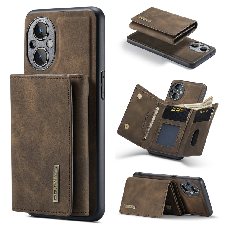 For OnePlus Nord N20 5G DG.MING M1 Series 3-Fold Multi Card Wallet + Magnetic Phone Case(Coffee) - OnePlus Cases by DG.MING | Online Shopping South Africa | PMC TechLife | Buy Now Pay Later Mobicred