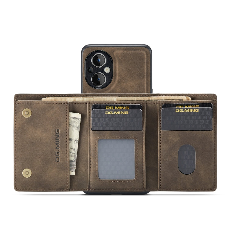 For OnePlus Nord N20 5G DG.MING M1 Series 3-Fold Multi Card Wallet + Magnetic Phone Case(Coffee) - OnePlus Cases by DG.MING | Online Shopping South Africa | PMC TechLife | Buy Now Pay Later Mobicred