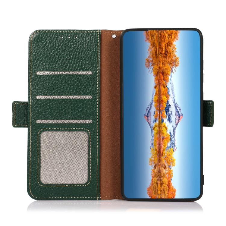 For Huawei Nova 10 KHAZNEH Side-Magnetic Litchi Genuine Leather RFID Phone Case(Green) - Huawei Cases by PMC TechLife | Online Shopping South Africa | PMC TechLife | Buy Now Pay Later Mobicred
