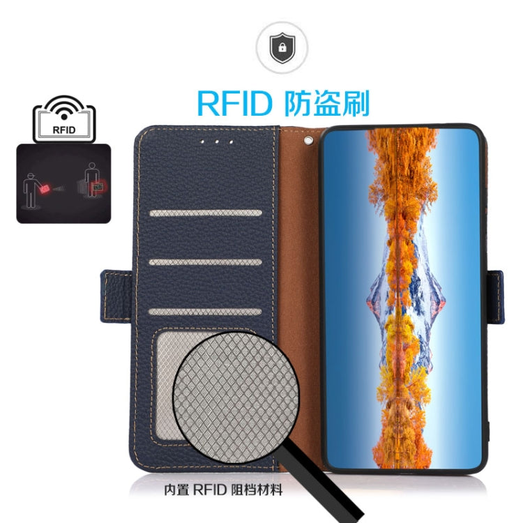 For Huawei Nova 10 KHAZNEH Side-Magnetic Litchi Genuine Leather RFID Phone Case(Blue) - Huawei Cases by PMC TechLife | Online Shopping South Africa | PMC TechLife | Buy Now Pay Later Mobicred