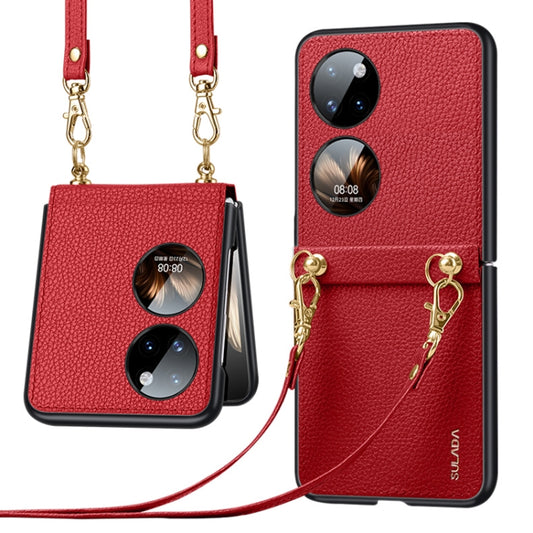 For Huawei P50 Pocket SULADA Litchi Texture Leather + TPU Phone Case with Strap(Red) - Huawei Cases by SULADA | Online Shopping South Africa | PMC Jewellery | Buy Now Pay Later Mobicred