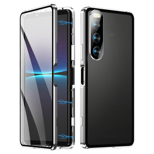 For Sony Xperia 10 IV HD Magnetic Metal Tempered Glass Phone Case(Silver) - Sony Cases by PMC Jewellery | Online Shopping South Africa | PMC Jewellery | Buy Now Pay Later Mobicred