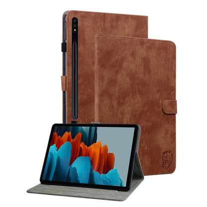 For Samsung Galaxy Tab S9 Tiger Pattern Flip Leather Tablet Case(Brown) - Galaxy Tab S9 Cases by PMC Jewellery | Online Shopping South Africa | PMC Jewellery | Buy Now Pay Later Mobicred