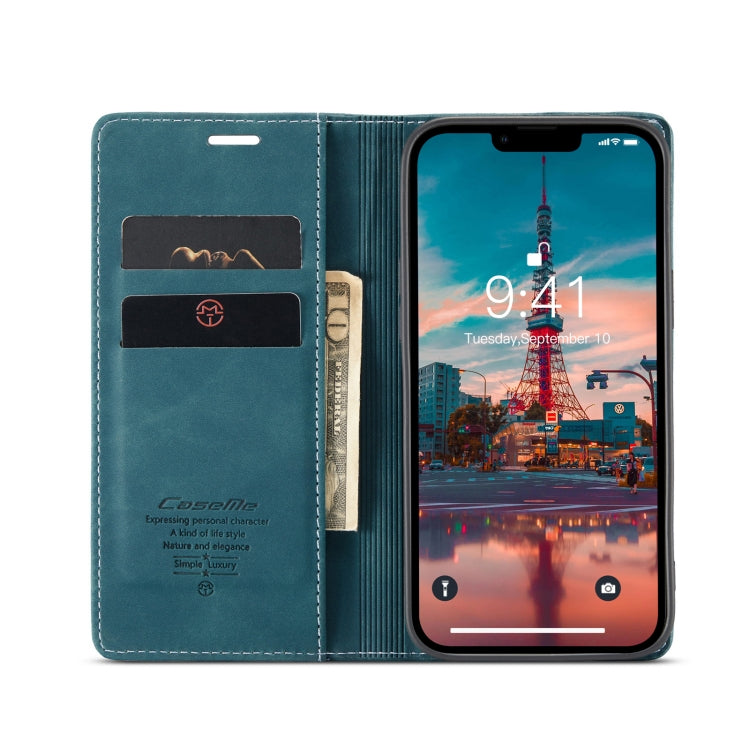 For iPhone 14 CaseMe-013 Multifunctional Retro Frosted Leather Phone Case (Blue) - iPhone 14 Cases by CaseMe | Online Shopping South Africa | PMC Jewellery | Buy Now Pay Later Mobicred