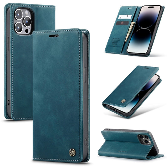 For iPhone 14 Pro CaseMe-013 Multifunctional Retro Frosted Leather Phone Case(Blue) - iPhone 14 Pro Cases by CaseMe | Online Shopping South Africa | PMC Jewellery | Buy Now Pay Later Mobicred