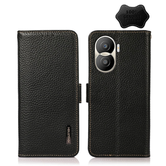 For Honor X40i KHAZNEH Side-Magnetic Litchi Texture Genuine Leather RFID Phone Case(Black) - Honor Cases by PMC Jewellery | Online Shopping South Africa | PMC Jewellery | Buy Now Pay Later Mobicred