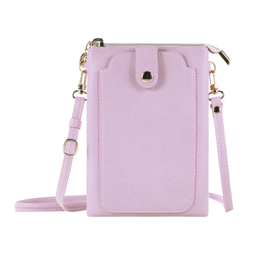 Litchi Texture Card Holder Mobile Phone Zipper Bag with Long Strap(Light Pink) -  by PMC Jewellery | Online Shopping South Africa | PMC Jewellery | Buy Now Pay Later Mobicred