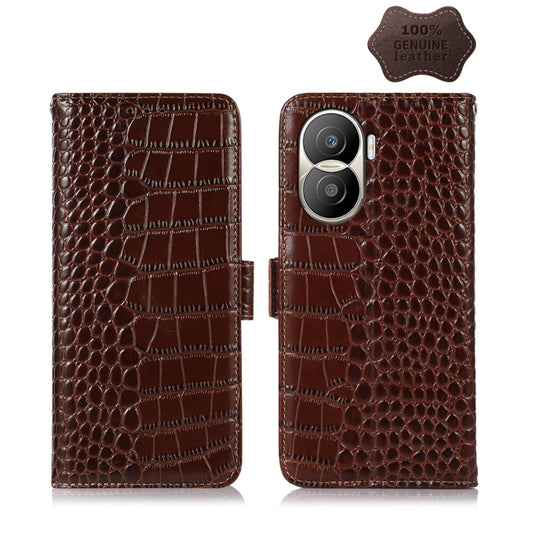 For Honor X40i Crocodile Top Layer Cowhide Leather Phone Case(Brown) - Honor Cases by PMC Jewellery | Online Shopping South Africa | PMC Jewellery | Buy Now Pay Later Mobicred