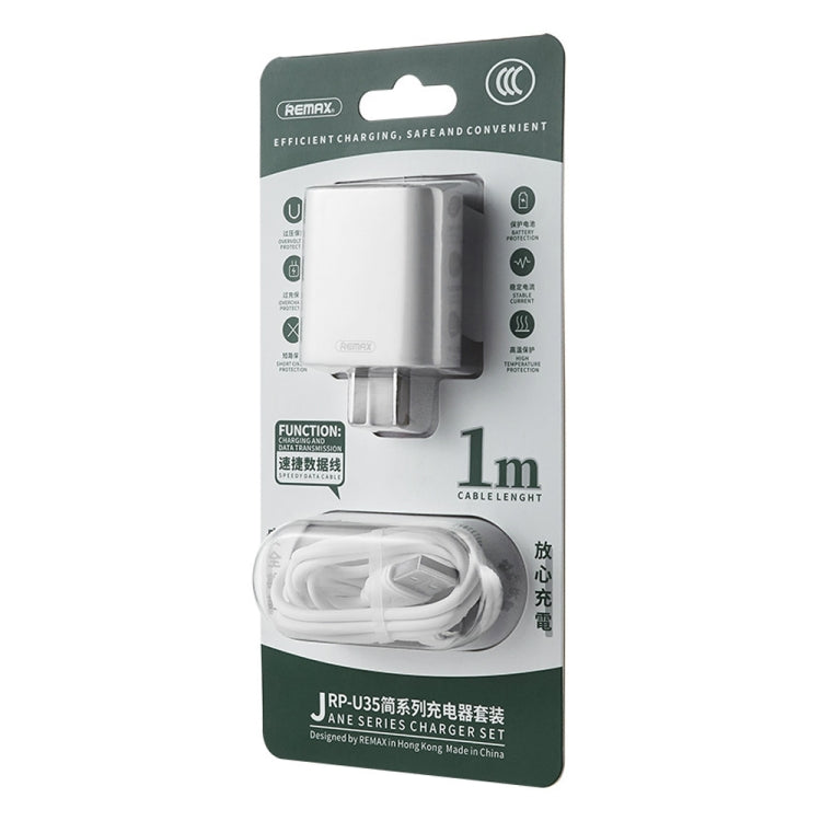 REMAX RP-U35 Jane Series 2.1A Dual USB Port Fast Charger Set, Cable:USB-C/Type-C(CN Plug) - USB Charger by REMAX | Online Shopping South Africa | PMC Jewellery | Buy Now Pay Later Mobicred