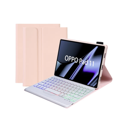 OP11-BS Lambskin Texture Ultra-thin Bluetooth Keyboard Leather Case with Backlight For OPPO Pad 11 inch(Pink) - Others Keyboard by PMC Jewellery | Online Shopping South Africa | PMC Jewellery | Buy Now Pay Later Mobicred