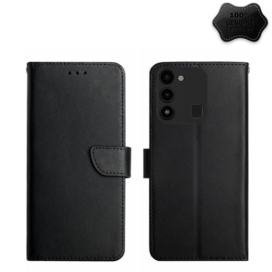 For Tecno Spark Go 2022 Genuine Leather Fingerprint-proof Horizontal Flip Phone Case(Black) - Tecno Cases by PMC Jewellery | Online Shopping South Africa | PMC Jewellery | Buy Now Pay Later Mobicred