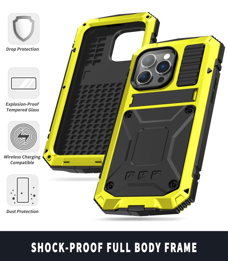 For iPhone 14 Pro R-JUST Shockproof Waterproof Dust-proof Case with Holder(Yellow) - free shipping - PMC TechLife - Order now!