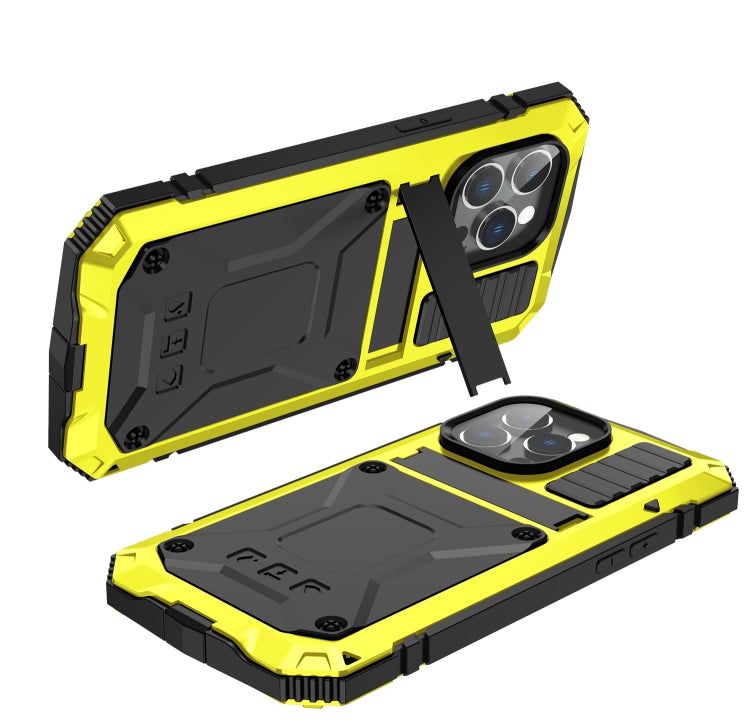For iPhone 14 Pro Max R-JUST Shockproof Waterproof Dust-proof Case with Holder (Yellow) - iPhone 14 Pro Max Cases by R-JUST | Online Shopping South Africa | PMC TechLife | Buy Now Pay Later Mobicred