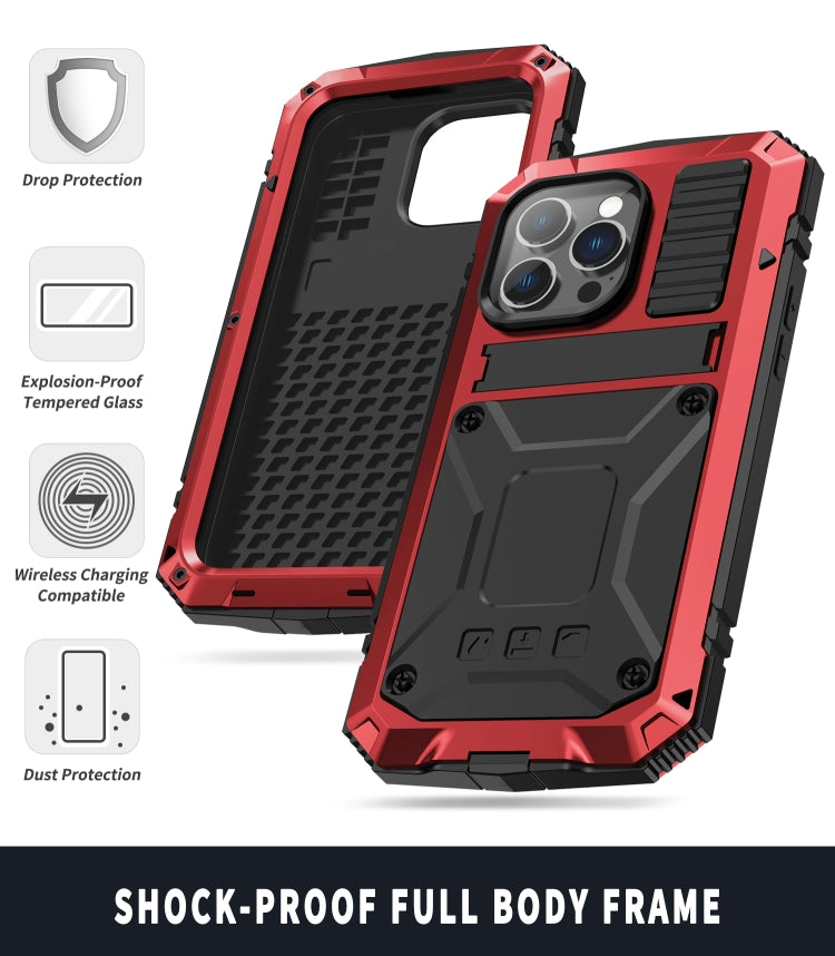 For iPhone 14 Pro Max R-JUST Shockproof Waterproof Dust-proof Case with Holder (Red) - iPhone 14 Pro Max Cases by R-JUST | Online Shopping South Africa | PMC TechLife | Buy Now Pay Later Mobicred