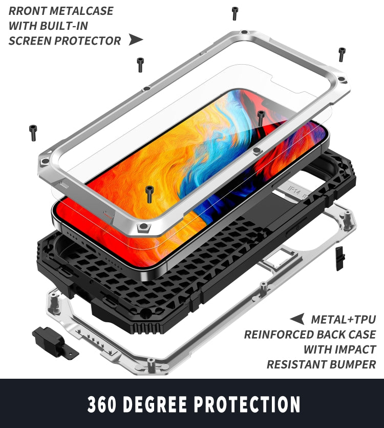 For iPhone 14 R-JUST Shockproof Waterproof Dust-proof Case with Holder (Silver) - free shipping - PMC TechLife - Order now!