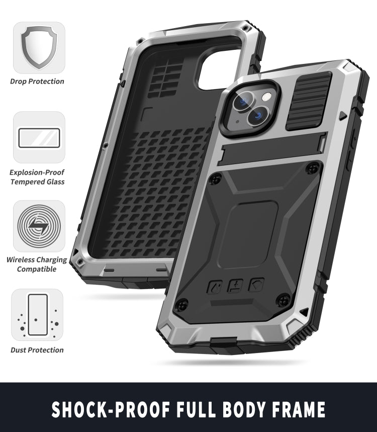 For iPhone 14 Plus R-JUST Shockproof Waterproof Dust-proof Case with Holder (Silver) - free shipping - PMC TechLife - Order now!