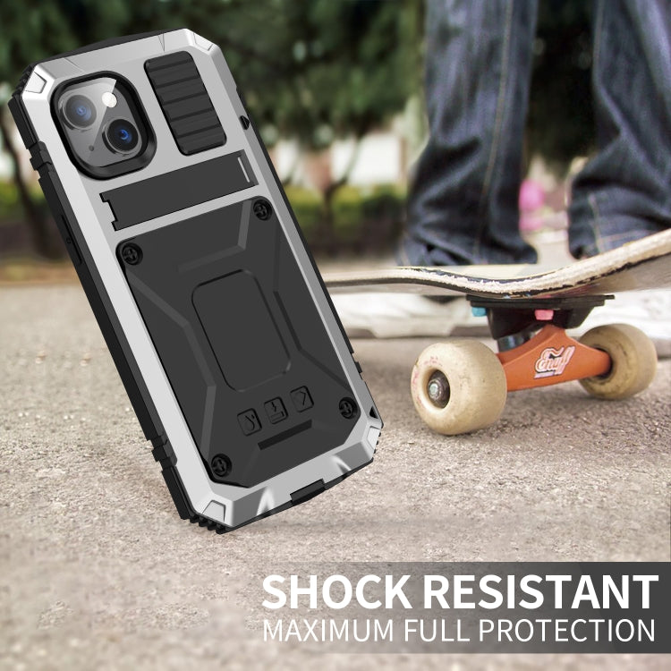 For iPhone 14 Plus R-JUST Shockproof Waterproof Dust-proof Case with Holder (Silver) - free shipping - PMC TechLife - Order now!