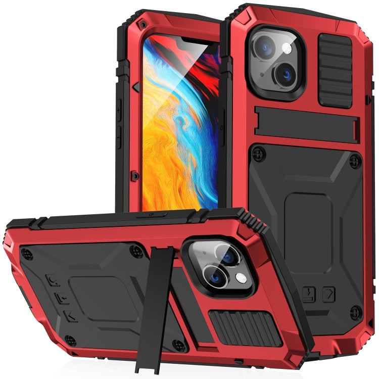 For iPhone 14 Plus R-JUST Shockproof Waterproof Dust-proof Case with Holder (Red) - free shipping - PMC TechLife - Order now!